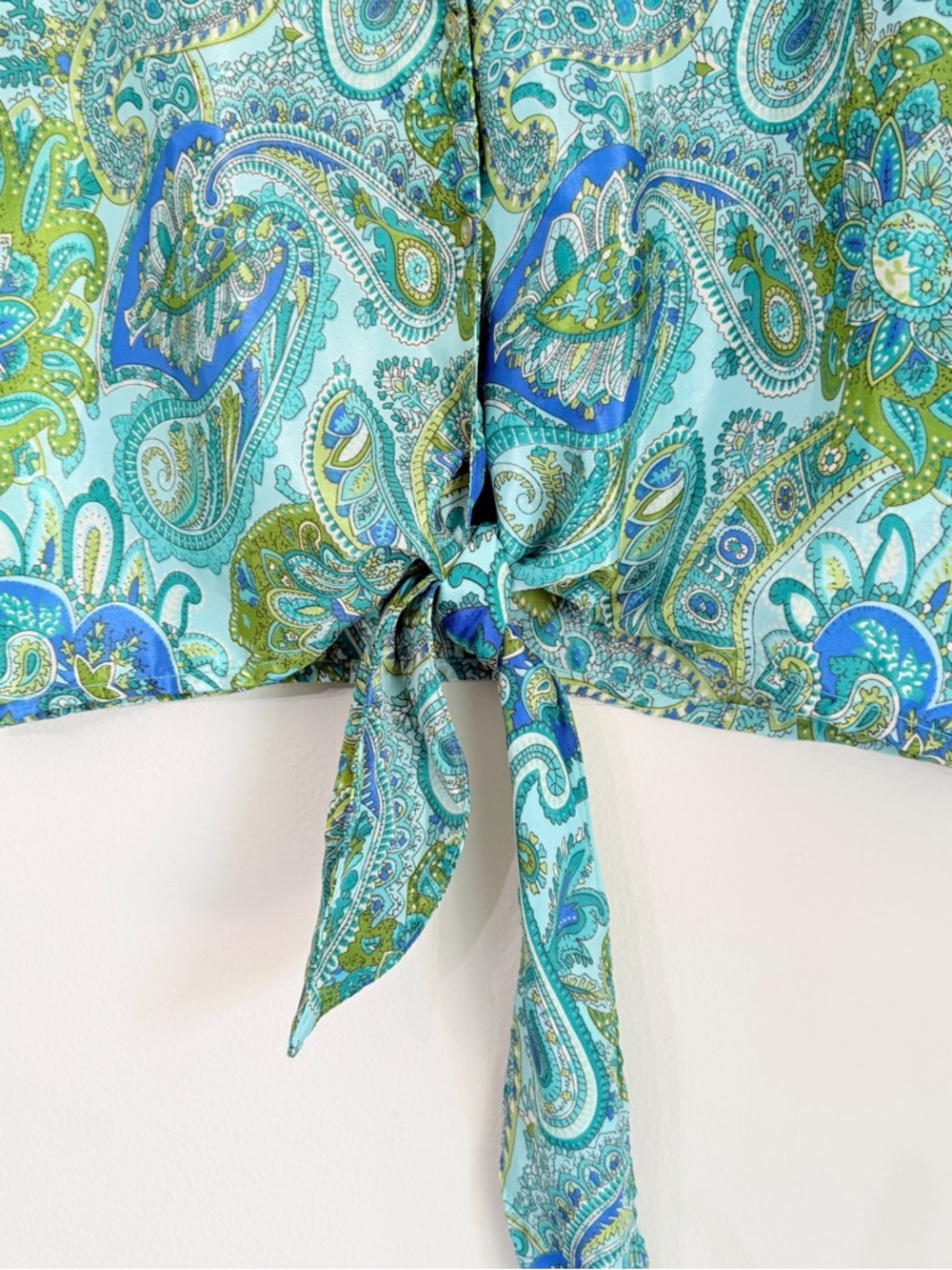 Chelsea & Theodore Green Paisley Tie-Front Blouse - Picture 5 of 14